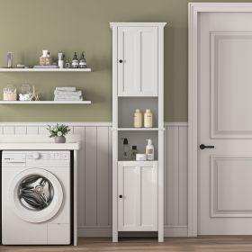 Bathroom Floor Storage Cabinet with 2 Doors Living Room Wooden Cabinet with 6 Shelves 15.75 x 11.81 x 66.93 inch