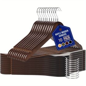 10PCS Wooden Hangers 10-Pack - Precision Engineered Notch Design for Secure Hold - Non-Scratch Heavy Duty Hangers for Cashmere/Silk Clothing (category: Brown-10PCS)